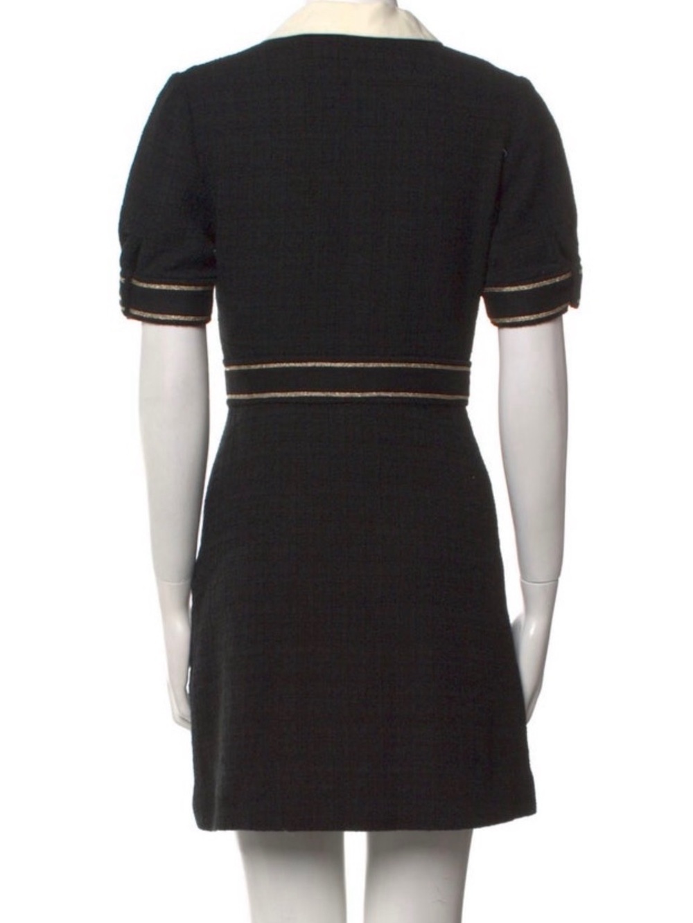 Sandro Black Knit Dress with Cream Collar and Gold Trim - Picture 6 of 6